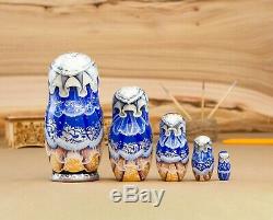 Nesting dolls, Snow maden, Matryoshka doll, Russian dolls blue color
