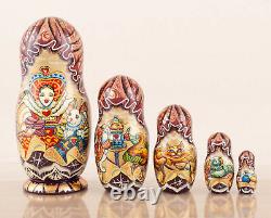 Nesting dolls red Alice in Wonderland fairy tale, Russian matryoshka