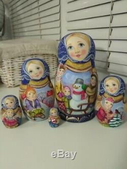 New Russian Author's Nesting Dolls Matryoshka 5 Pc Hand Painted High Gloss