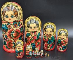 Nice Large 11 Vintage Matryoshka Russian Nesting Dolls 10 Piece Set