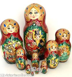 Nutcracker Unique Russian Hand Carved Hand Painted Nesting DOLL 10 piece Set