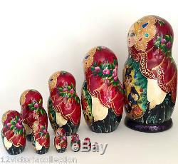Nutcracker Unique Russian Hand Carved Hand Painted Nesting DOLL 10 piece Set