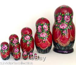 Nutcracker Unique Russian Hand Carved Hand Painted Nesting DOLL 10 piece Set