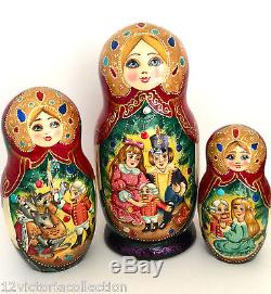 Nutcracker Unique Russian Hand Carved Hand Painted Nesting DOLL 10 piece Set