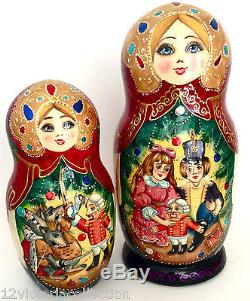 Nutcracker Unique Russian Hand Carved Hand Painted Nesting DOLL 10 piece Set