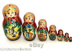 Nutcracker Unique Russian Hand Carved Hand Painted Nesting DOLL 10 piece Set