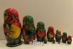 OOAK Vintage Russian Matryoshka 10 Nest DollHeat BirdCrafts Hand Painted 1993