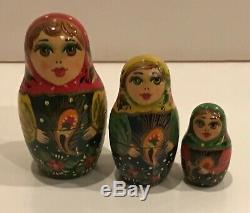 OOAK Vintage Russian Matryoshka 10 Nest DollHeat BirdCrafts Hand Painted 1993