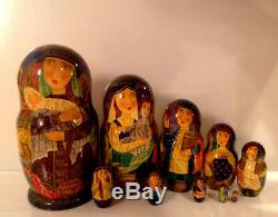 One Of A Kind Russian Fedoskino Style 10 Nest Dollrussian Madonnes M. Krylova