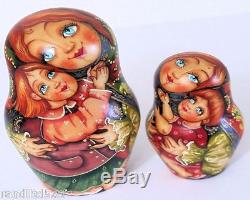 One of a Kind Hand Painted 7pcs Russian Nesting Doll Children by Guseva