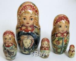 One of a kind 10pcs Russian Nesting Doll Little Match Girl by Zaitseva