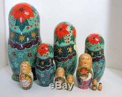 One of a kind Hand Painted 10pcs Russian Nesting Doll Nutcracker by Smirnova
