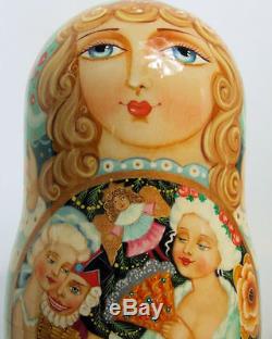 One of a kind Hand Painted 10pcs Russian Nesting Doll Nutcracker by Smirnova