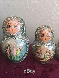 Ooak Original Little Mermaid Set Of Russian Nesting Dolls Hand Painted Set Of 10