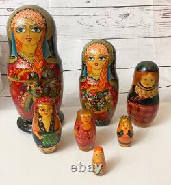 Original 1995 Artist SIGNED Russian 7 Piece Nesting Doll Set 10 Hand Painted