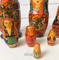 Original 1995 Artist SIGNED Russian 7 Piece Nesting Doll Set 10 Hand Painted