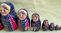 Original Sergiev Posad Nesting Doll/Handmade Set-10/Wood/9.5 Tall/Signed/Russia