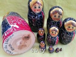 Original Sergiev Posad Nesting Doll/Handmade Set-10/Wood/9.5 Tall/Signed/Russia