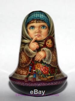 Original art roly poly author doll Russian WINTER matryoshka girl no nesting