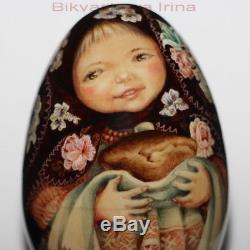 Original painting art roly poly EGG author doll GIRL Russian WELCOME no nesting