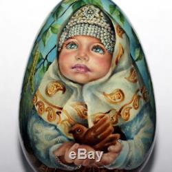 Original painting art roly poly EGG author doll Russian WELCOME girl no nesting