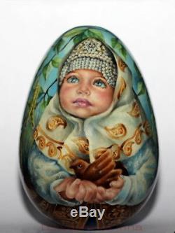 Original painting art roly poly EGG author doll Russian WELCOME girl no nesting