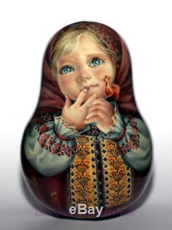 Original painting art roly poly author doll Russian matryoshka baby no nesting