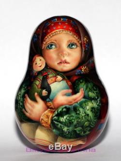 Original painting art roly poly author doll Russian matryoshka girl no nesting
