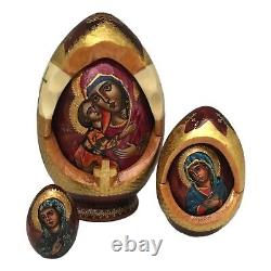 Orthodox Icon Handcrafted Hand Painted Nesting Dolls Religious Gift Set Ukraine