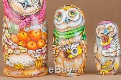 Owl nesting dolls matryoshka russian wooden dolls 5 pieces Hand-painted Owls