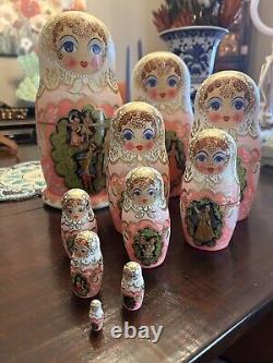 PINK Signed Russian Nesting Dolls 10pc set ESTATE