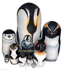 Penguins on Russian Nesting Dolls. Set of Nine