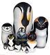 Penguins On Russian Nesting Dolls. Set Of Nine