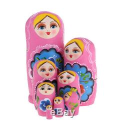Pink Wooden Russian Nesting Babushka Matryoshka 8 Dolls Set Hand Painted