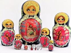 Poupées russes 10 p H 22 cm Matriochka peinte main signé Russian Doll Gigognes