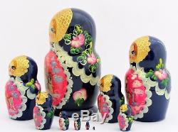 Poupées russes 10 p H 22 cm Matriochka peinte main signé Russian Doll Gigognes