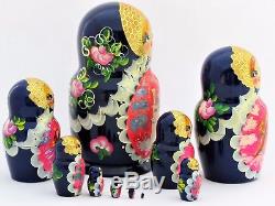 Poupées russes 10 p H 22 cm Matriochka peinte main signé Russian Doll Gigognes