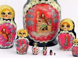 Poupées russes 10 p H 22 cm Matriochka peinte main signé Russian Doll Gigognes