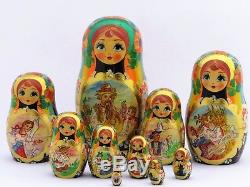 Poupées russes 10 p H 23 cm Matriochka peinte main signé Russian Doll Gigognes