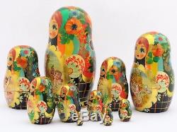 Poupées russes 10 p H 23 cm Matriochka peinte main signé Russian Doll Gigognes