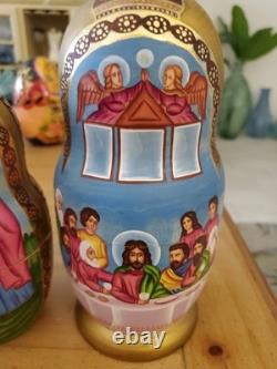 RARE EUC Sergiev Posad Signed Russian Matryoshka Nesting Dolls 7 pcs Last Supper