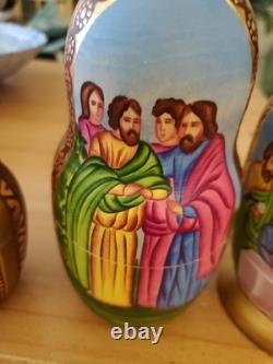 RARE EUC Sergiev Posad Signed Russian Matryoshka Nesting Dolls 7 pcs Last Supper