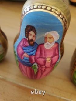 RARE EUC Sergiev Posad Signed Russian Matryoshka Nesting Dolls 7 pcs Last Supper