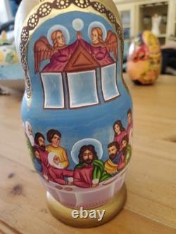 RARE EUC Sergiev Posad Signed Russian Matryoshka Nesting Dolls 7 pcs Last Supper
