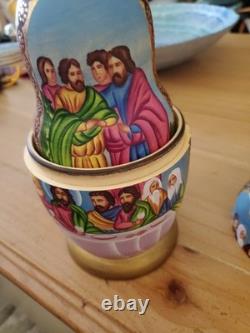 RARE EUC Sergiev Posad Signed Russian Matryoshka Nesting Dolls 7 pcs Last Supper