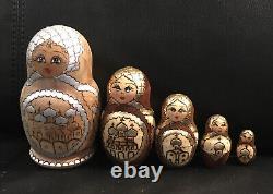 RARE Early Antique Russian Nesting Dolls Folk Art Wooden Figures Matryoshka
