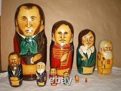 RARE Russian Nesting Doll Famous Author Poet Writers Pushkin Dostoevsky Tolstoy