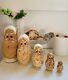 Rare Vintage Hand Carved Hand Painted Russian Babushka Nesting Dolls Gold Trim