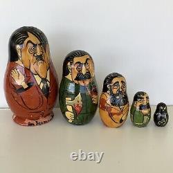 RARE Vintage Hand Painted Wooden Russian Nesting Dolls Communist Dictators