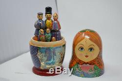 RARE Vintage Russian Nesting Doll Matryoshka Family 7pc Figures Author Signed